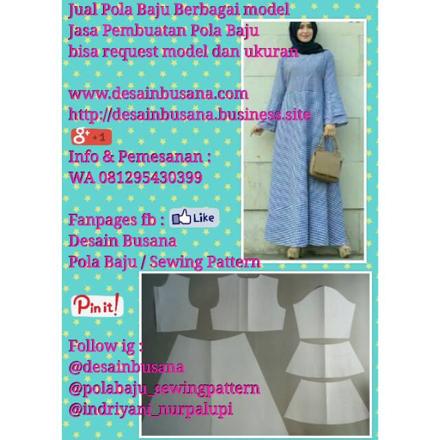 POLA PRODUKSI GAMIS 03 - Pola Baju gamis klok lengan susun peplum - Sewing Pattern