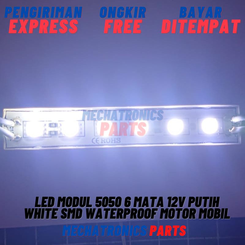 [6198] LED MODUL 5050 6 MATA 12V PUTIH WHITE SMD WATERPROOF 6 LED MOTOR MOBIL
