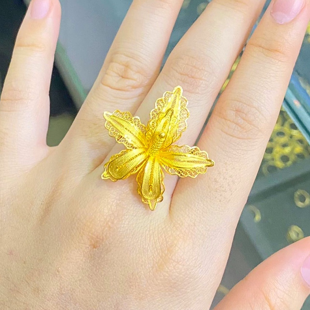 Cincin anak dan dewasa emas asli kendari kadar 875 21k bunga anggrek 15 10 8 7 gram gr g gold kuning besar