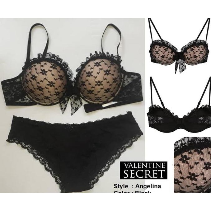 Terlaris Toop Bra Set With Panty Valentine Secret Style Angelina Color Black