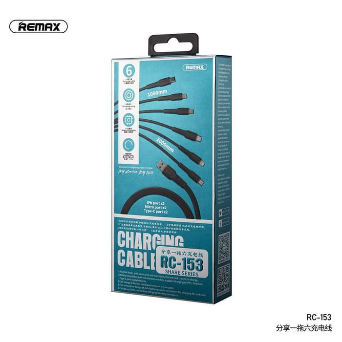 REMAX Share Series 6 In 1 Charging Cable RC-153 BLACK RED