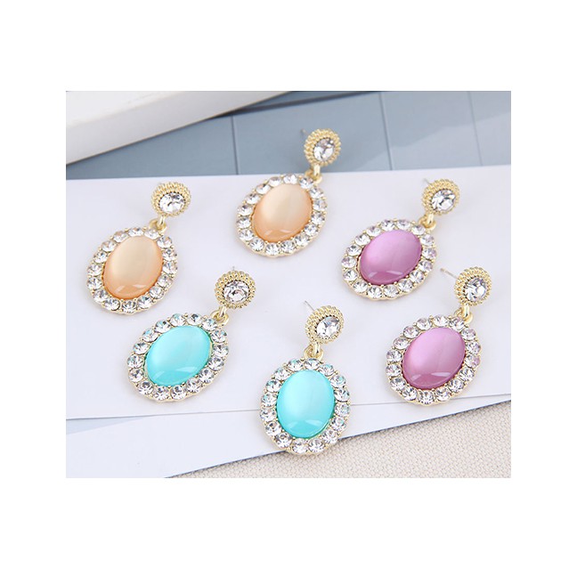 LRC Anting Tusuk Fashion Purple Geometric Stud Earrings With Imitation Opals And Diamonds A61787