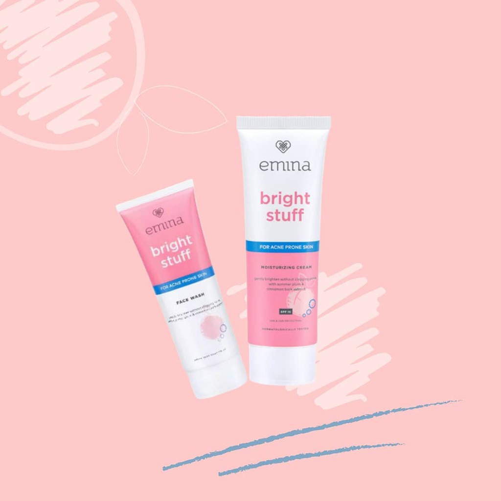 BEST SELLER!! Emina Bright Stuf for Acne Prone Face Wash 50 ml /100 ml &amp; Moisturizing Cream 20ml