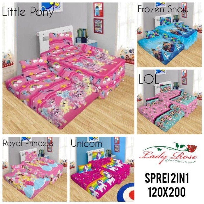 Sprei lady rose Rumbai sorong single 2 in 1 Duo 120x200 No 3 - Motif Dewasa Karakter Bola Anak Minio