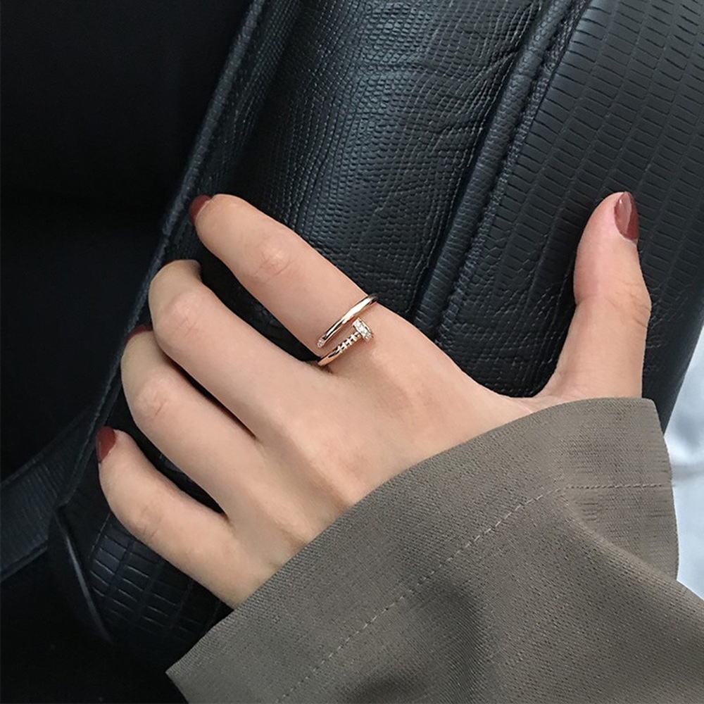 Silver-Plated Fashion Simple Open Nail Ring/European And American Personality Glossy Ring Ring Tide/Ins Niche Design Index Finger Ring/Creative Silver Jewelry Couple Ring