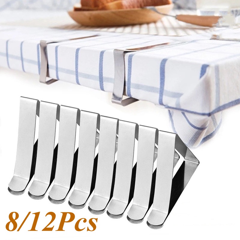 8 / 12Pcs Klip Penjepit Taplak Meja Portabel Bahan Stainless Steel Anti Slip Tahan Lama Untuk Piknik