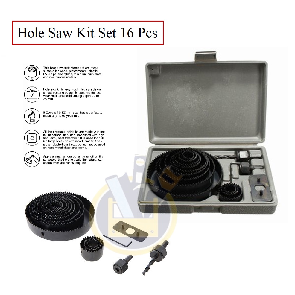 ART Hole Saw Kit Set 16pcs 16 pcs HoleSaw Kit Hole Saw Kit Set 16 pcs Mata Bor Pelubang Kayu / Hole Saw Set 16pcs Hidroponik