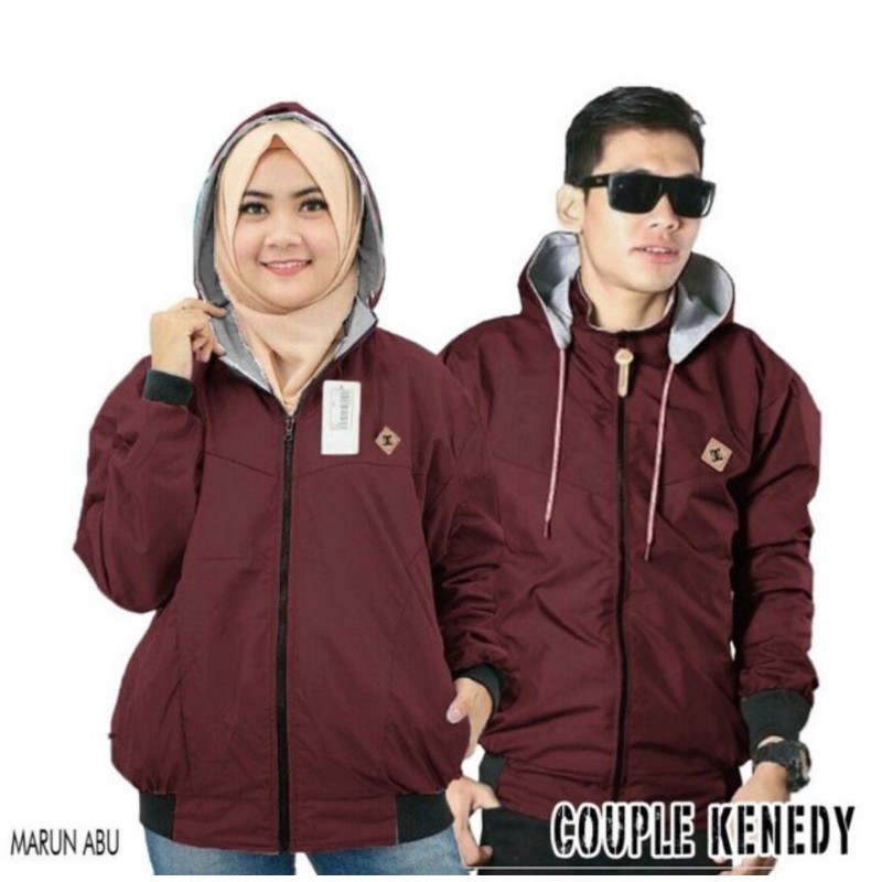 Harga Sepasang (2 jaket) Pria &amp; Wanita Couple Bisa Bolak Balik PREMIUM ✔️ (Warna Marun)