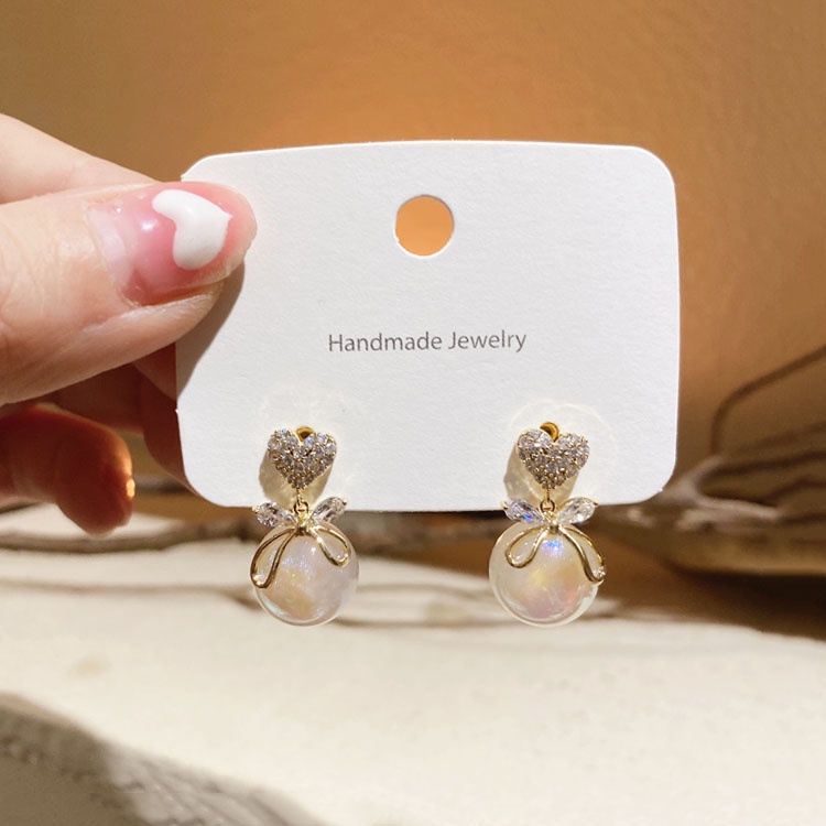 Anting Tusuk Sterling Silver 925 Desain Pita Hias Mutiara + Zircon Gaya Mewah Untuk Wanita