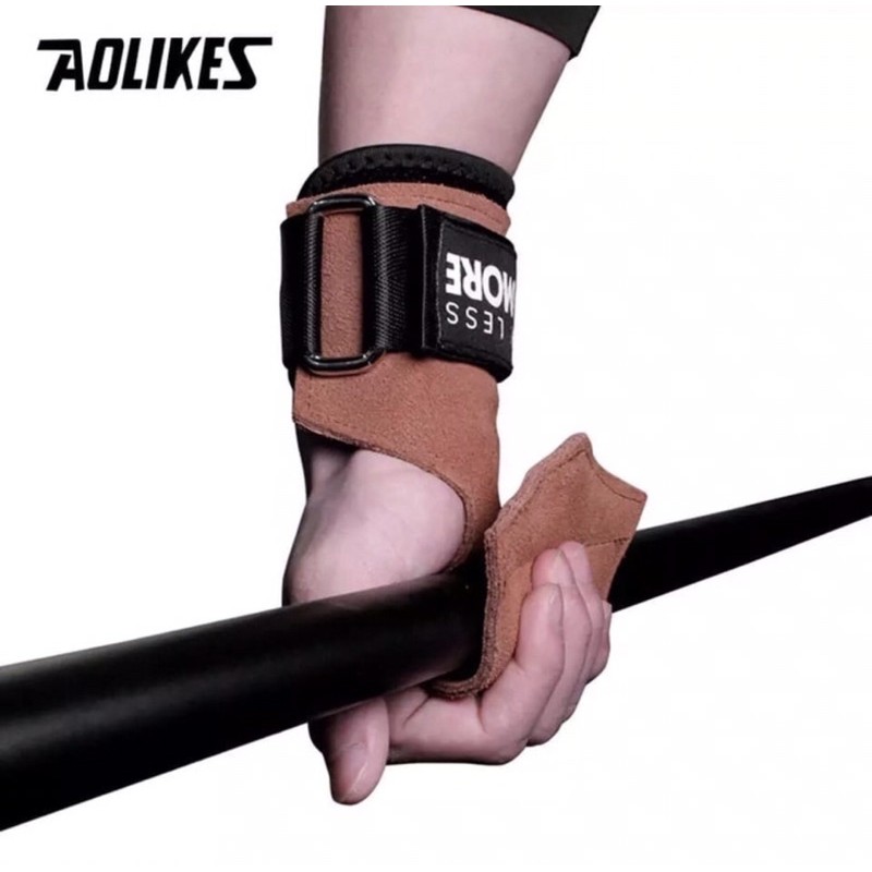 7632 AOLIKES LEATHER STRAP BROWN WRIST WRAP SUPPORT GRIP BAND GLOVE