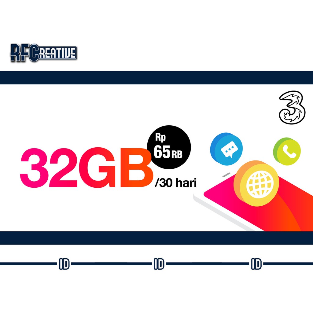 TRI Paket Data 32 GB 30 Hari - 2GB + 30 GB (1Gb/1Hari) 4G