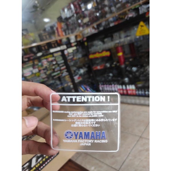 Stiker warning yamaha factory racing japan bahan transparan