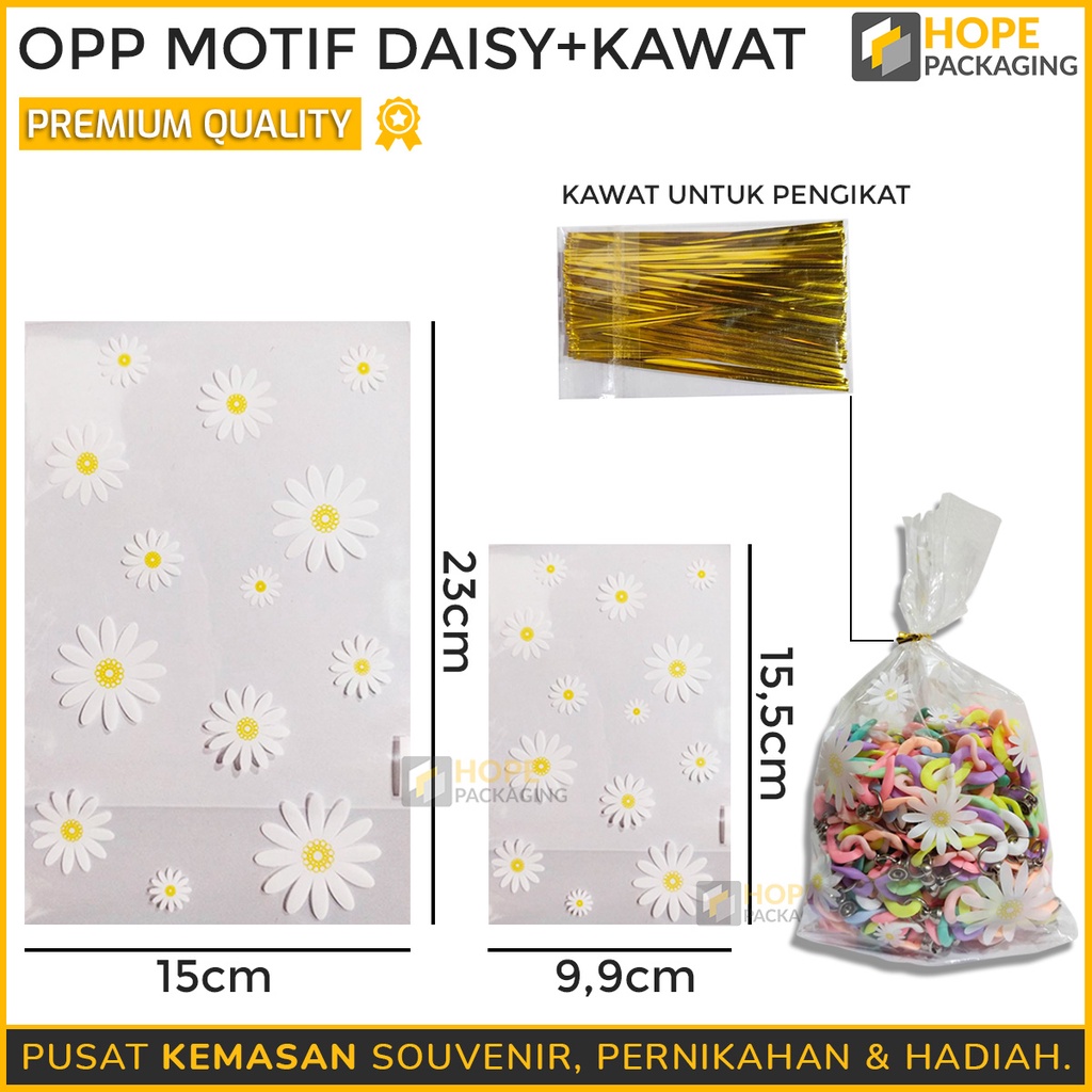 

[Harga / 5 Pcs] Kemasan Plastik Souvenir Motif / Daisy Kue Cookies Moncake + Pita Kawat / Plastik Snack / Packaging Kue Kering