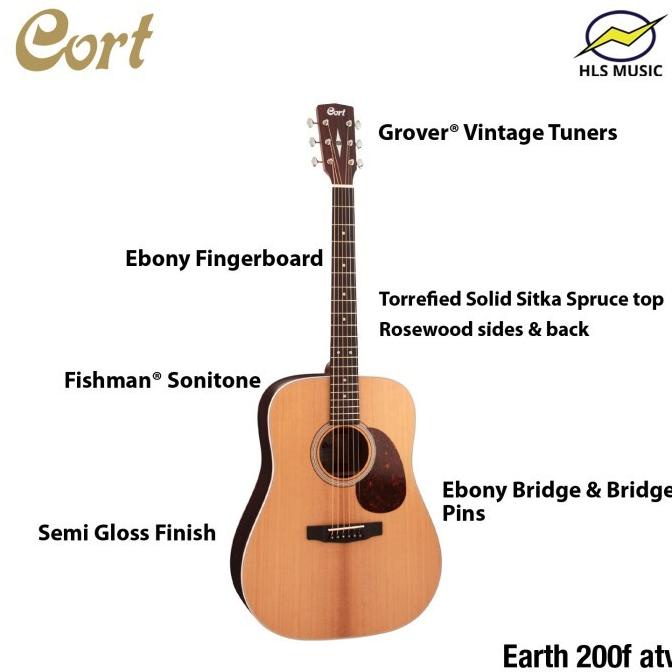 Cort Earth200F Atv Gitar Akustik Elektrik Solid Top Kenanahmadshop