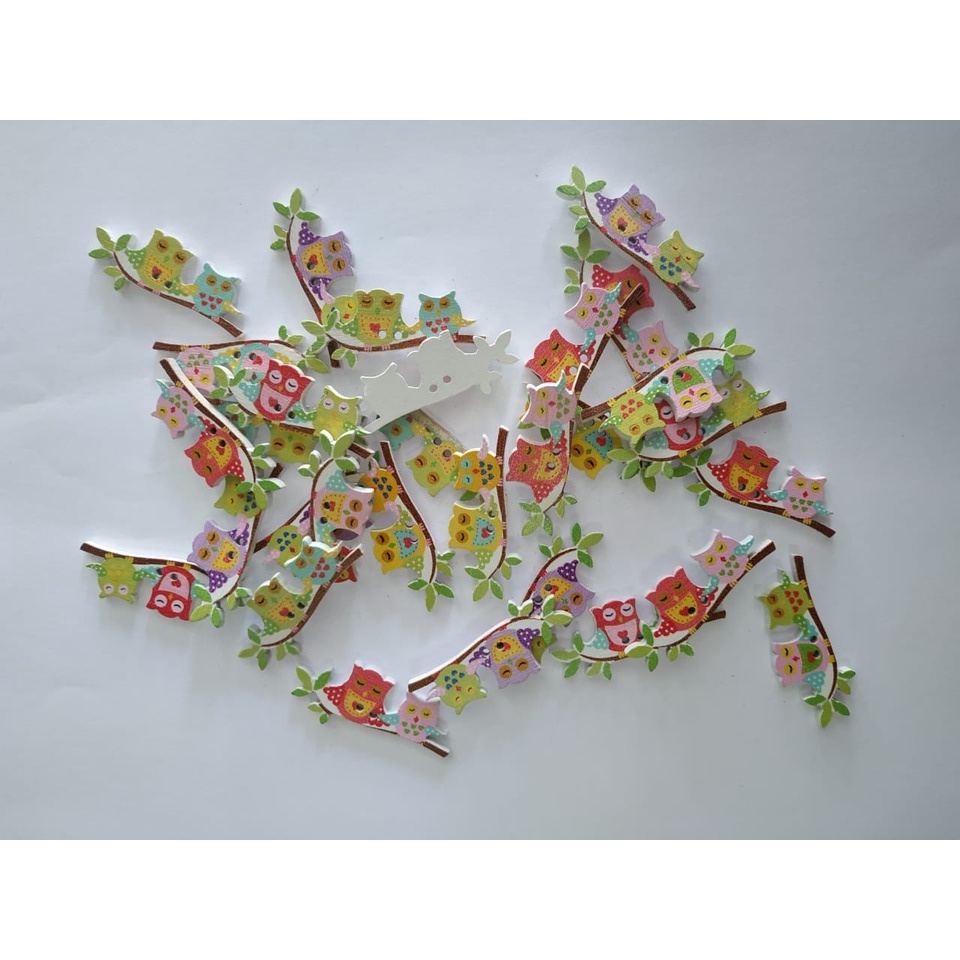

10pc Kancing Kayu Couple Owl 2 Lubang 4cm Untuk Baju Scrapbook DIY Craft