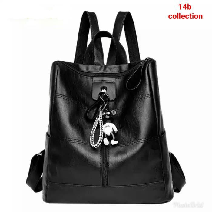 BACKPACK SEMI KULIT PLUS GANTUNGAN TAS RANSEL WANITA MURAH TAS GENDONG - HITAM