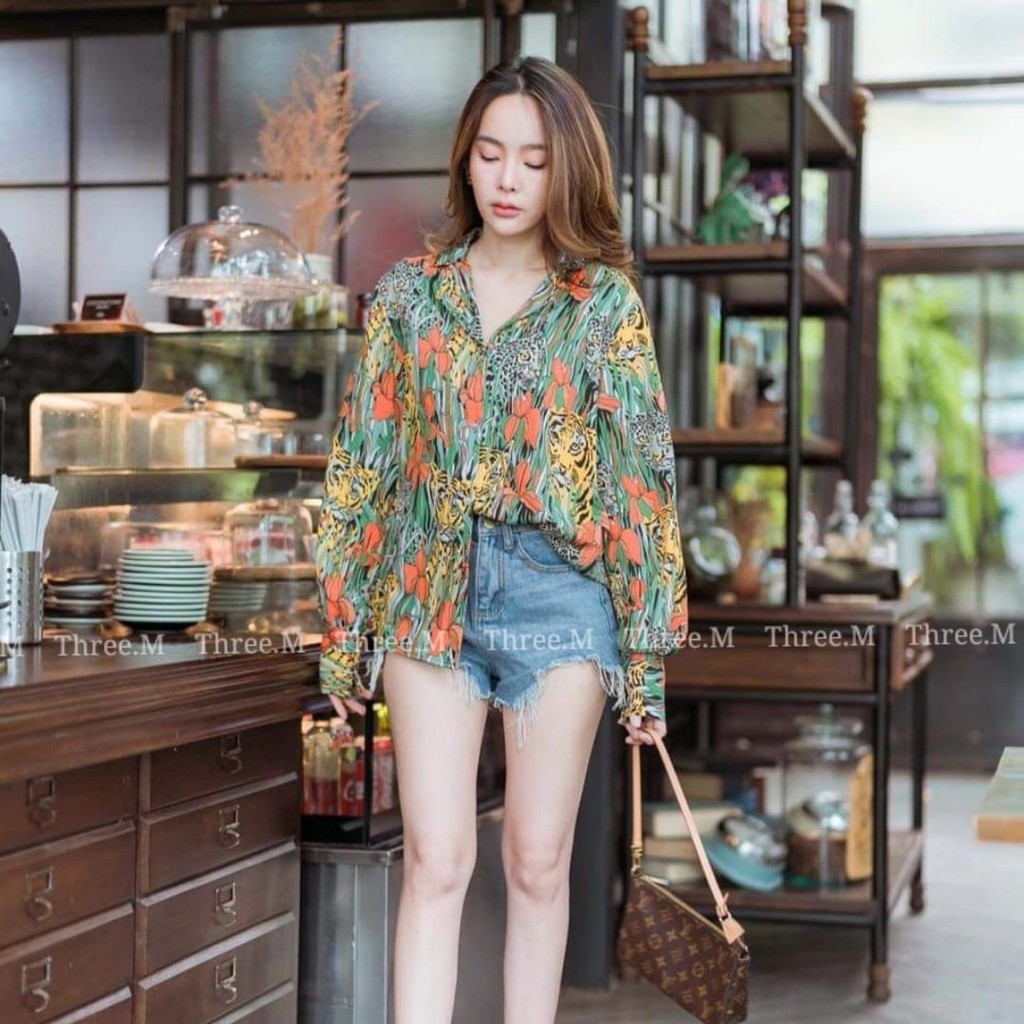 5768 THREE M 3M CHEETAH LAPEL COLAR SHIRT KEMEJA PREMIUM FASHION IMPORTIR IMPOR GROSIR MURAH IMPORT