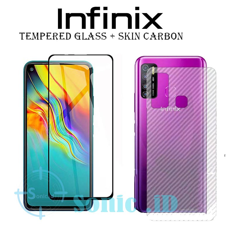 Infinix Hot 9 Tempered Glass Skin Carbon Anti Gores Back Screen Case