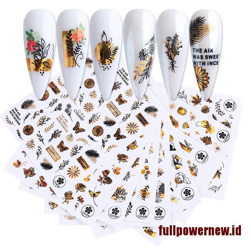 【COD】3D Bronzing laser plant leaf sticker adhesive stickers Nail Art Decoration