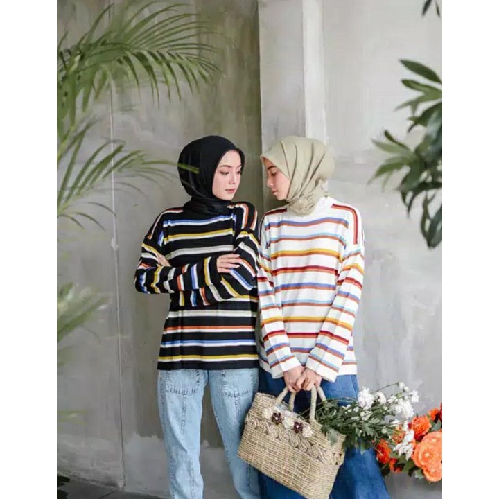 STRIPE RAINBOW KNIT / SWEATER WANITA / SWEATER RAJUT / SWEATER BELANG BELANG / SWEATER GARIS / SWEAT