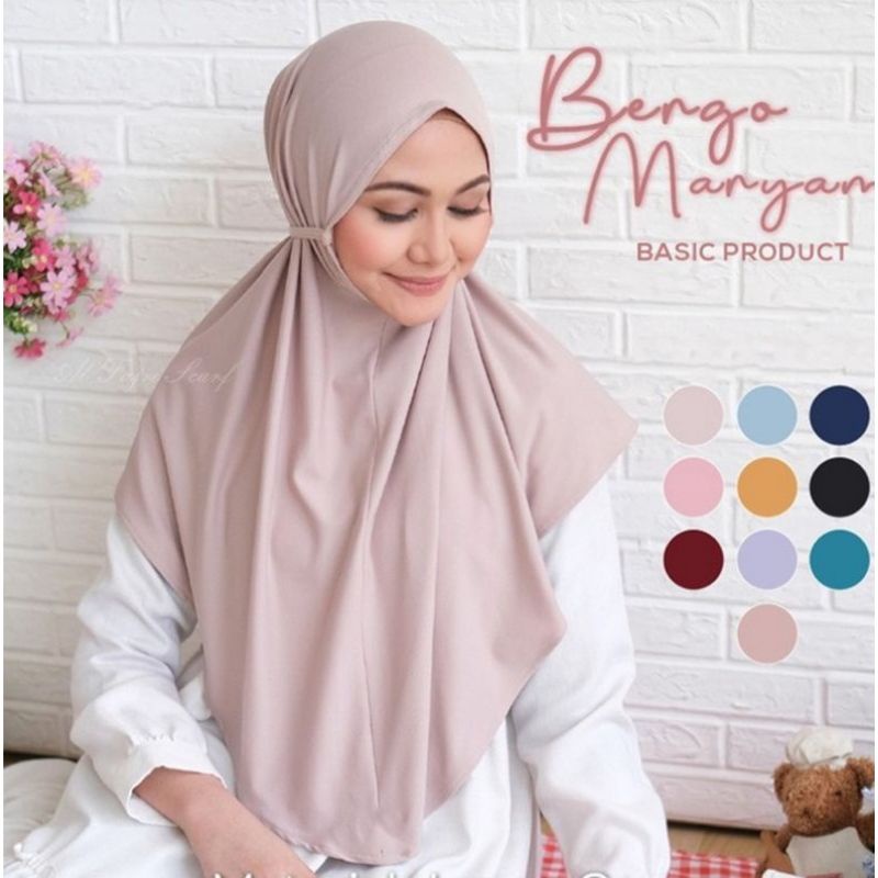 Kerudung Bergo Maryam Jersey Korea Size M/ Hijab Tali Belakang