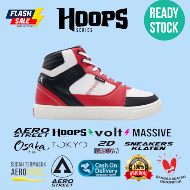 Aerostreet Hoops Putih Merah Hitam - Sepatu Sneakers Casual Aero