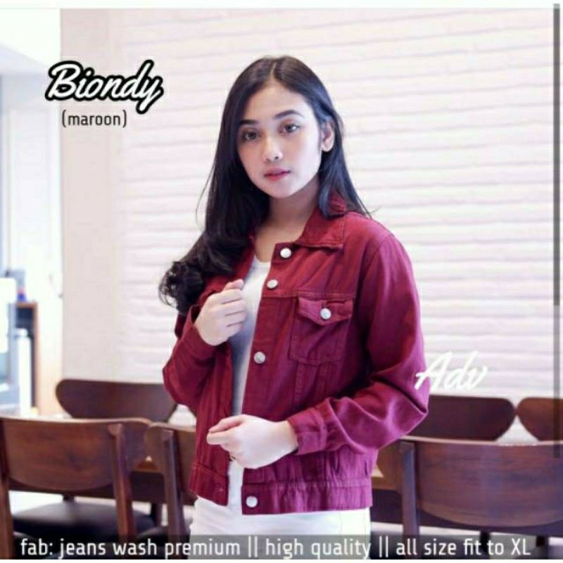 0JACKET JEANS WANITA  BIONDY CROP DENIM JAKET LEPIS JINS JAKET CEWE CEWEK JAKET MURAH TERBARU LEVIS-MARON