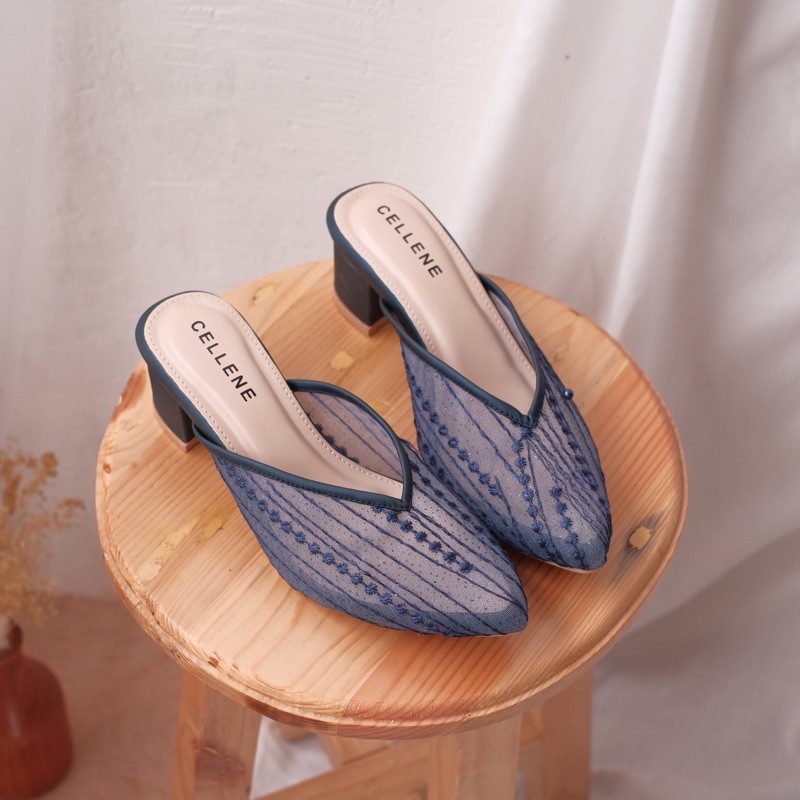 Cellene • IRISH Lace Heels 37-42 | Wedding Shoes Brukat Lace 5cm Wisuda Lamaran-Navy