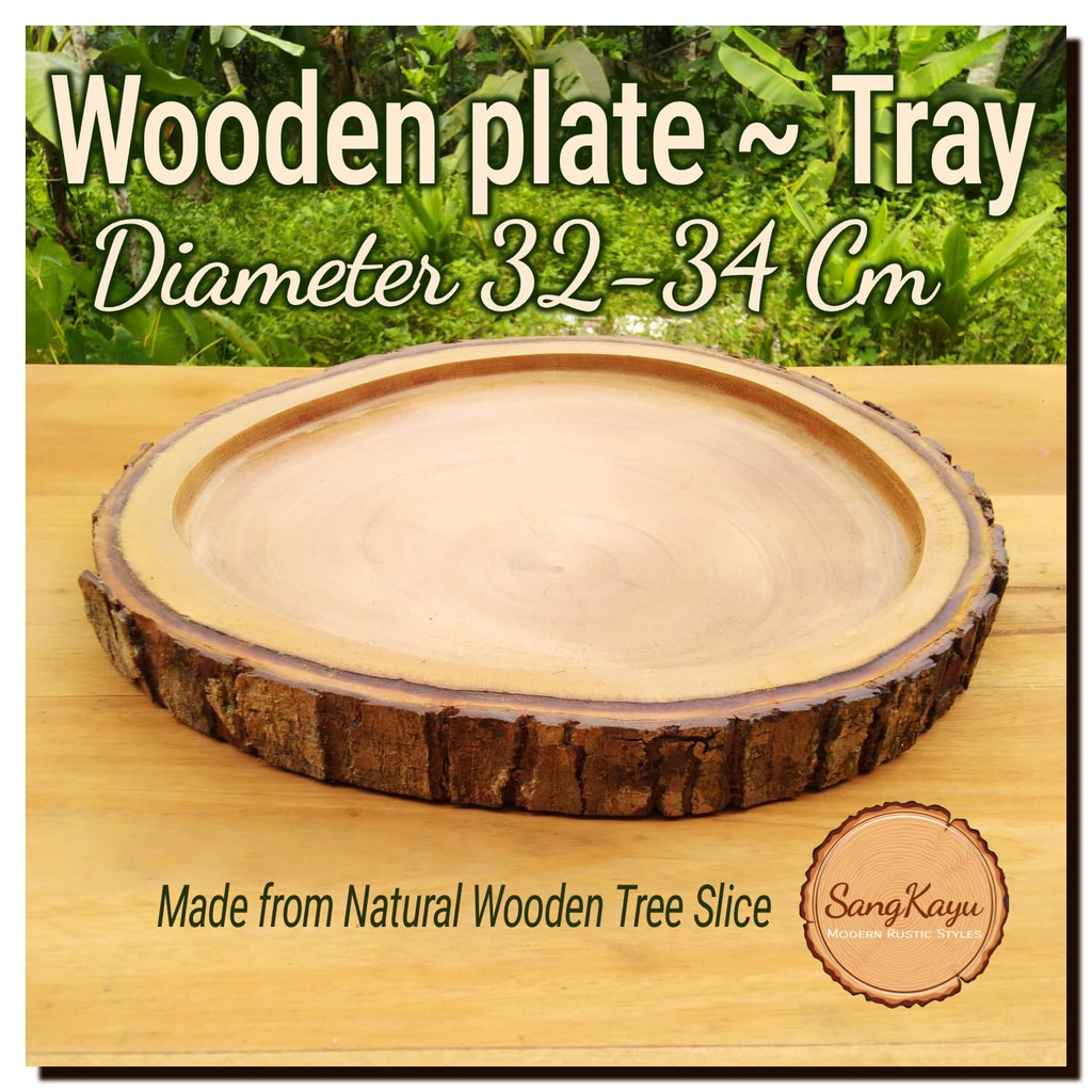 Wooden Tray ~ plate 32-34 cm Piring kayu saji / nampan saji kayu alami