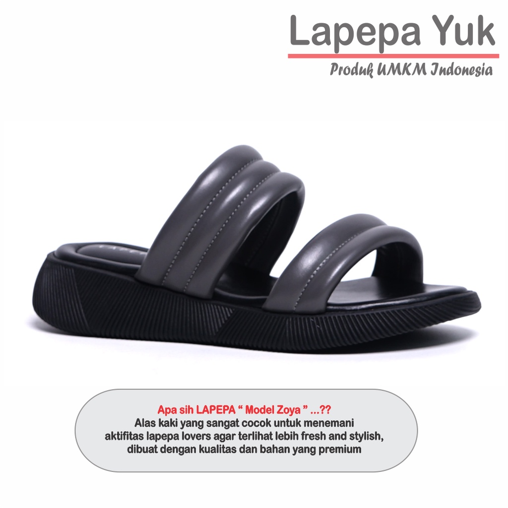 LAPEPA YUK - Sandal Wanita Wedges ZOYA  Sendal Cewek Platform Model Ban dua unik Lucu Kondangan Hak Tinggi 3cm Size 36 37 38 39 40 41 Pergi Jalan Casual Santai Rumah Slop Warna GREY Hitam Selop Premium Original Kekinian Terbaru Shoes Mall Official Store