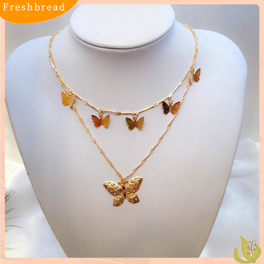 Terlaris Women 2-Layer Butterfly Pendant Choker Clavicle Chain Necklace Jewelry Gift