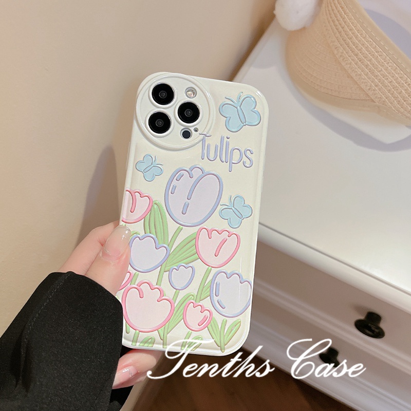 Soft Case Pelindung Desain Bunga Tulip Kupu-Kupu 50A 6i Untuk Realme C35 C31 C30 GT 10 9 Pro + C25Y C21Y C25 C25 C25s C12 C21 C20 C11 C17 7i C15 8 7 6 5 Pro