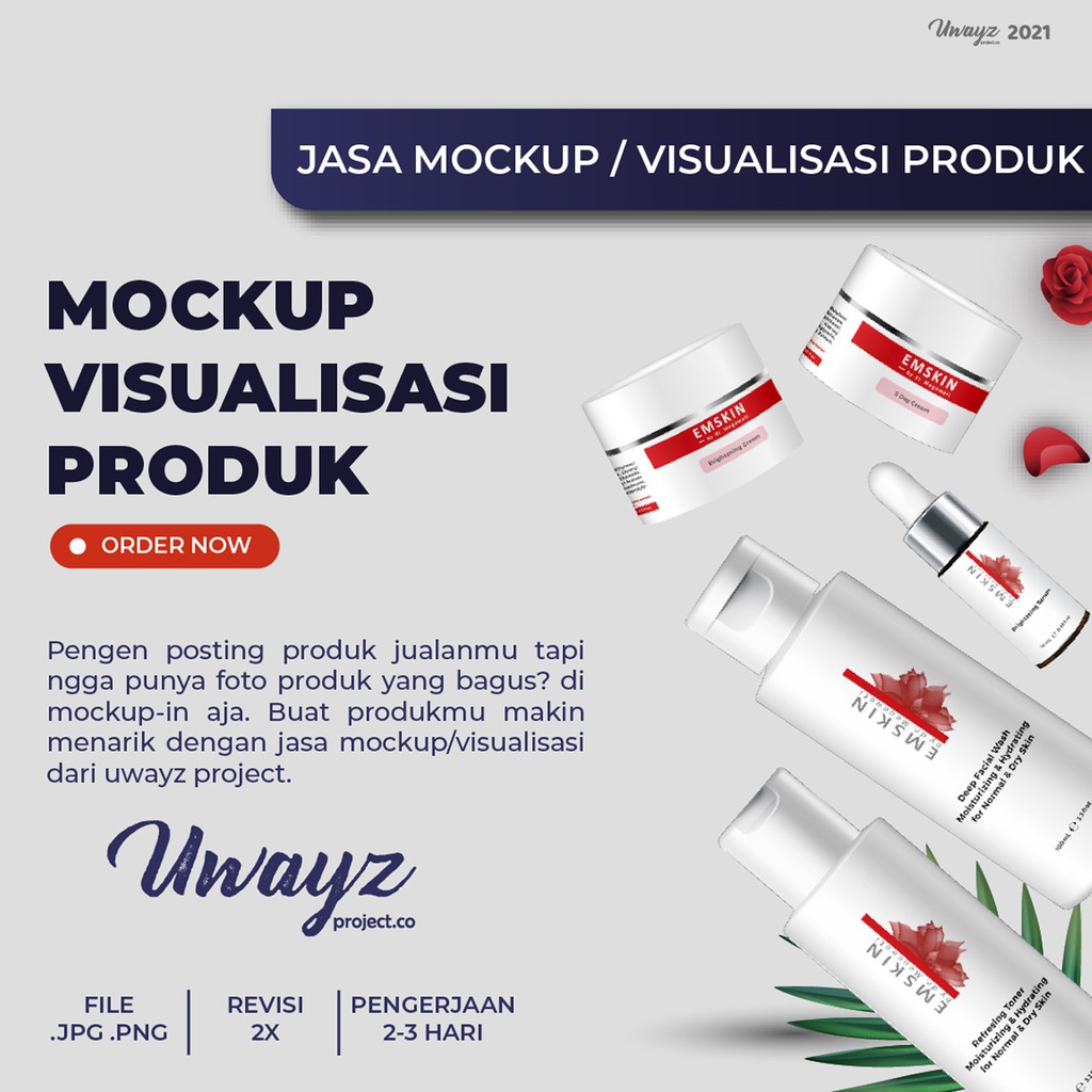 JASA MOCKUP VISUALISASI PRODUK KEMASAN SKINCARE KOSMETIK BUKU MAKANAN MASKER STANDING POUCH BAJU