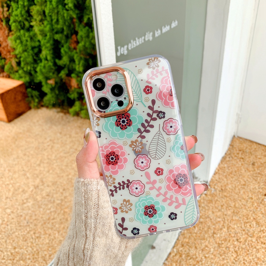 Casing Iphone 13 Pro Max 12 11 Pro Xs Max Xr X 7 + 8 + Motif Lukisan Bunga Dan Daun