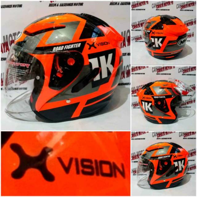 Helm Nhk R1 2 visor motif Neuro orange pluo
