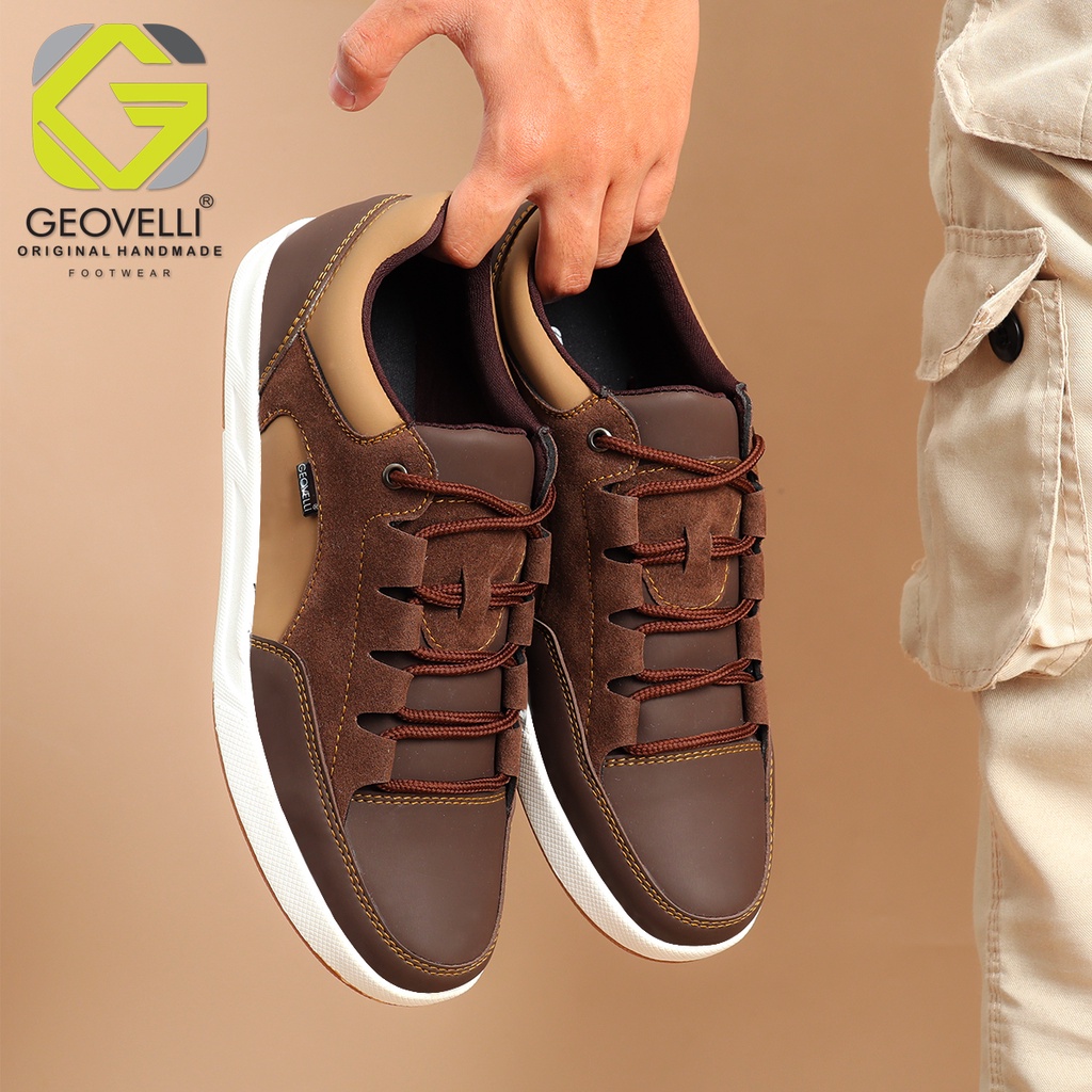 Geovelli Sepatu Sneakers Pria Casual Running Sepatu Kerja Outdoor Travelling Kuliah Kerja Putih Gvl.3126 Coklat 39 - 44