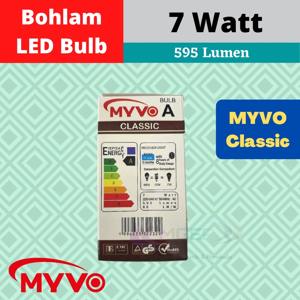 Myvo Classic Lampu Bohlam LED 7 Watt Murah Terang Bergaransi LED BULB