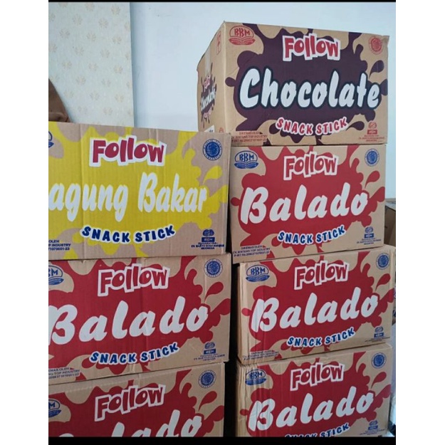 snack stik follow balado, coklat dan jagung