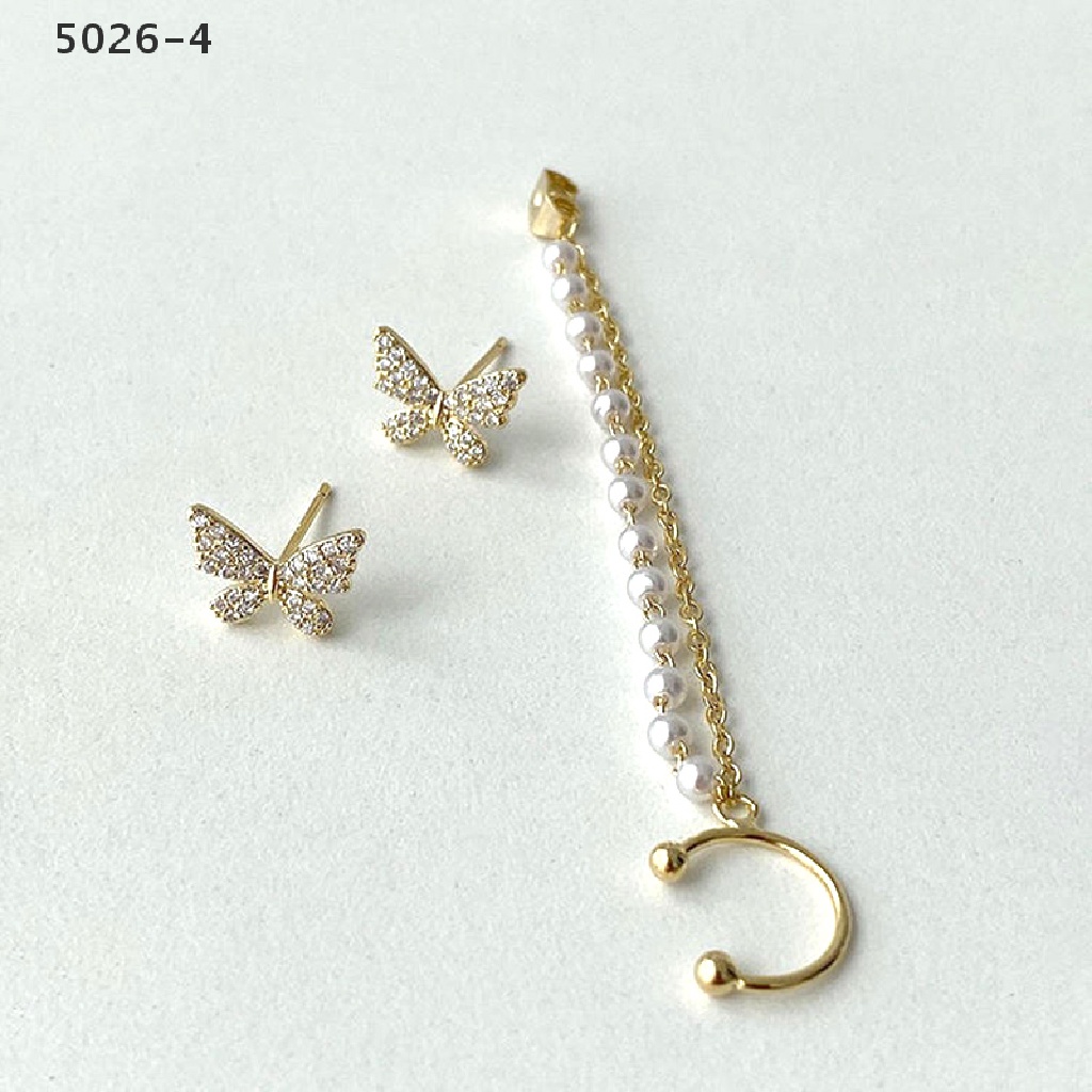 5026-4 Korean Elegant Rhinestone Butterfly Stud Earring With Metal Chain For Women Girl 5026-4