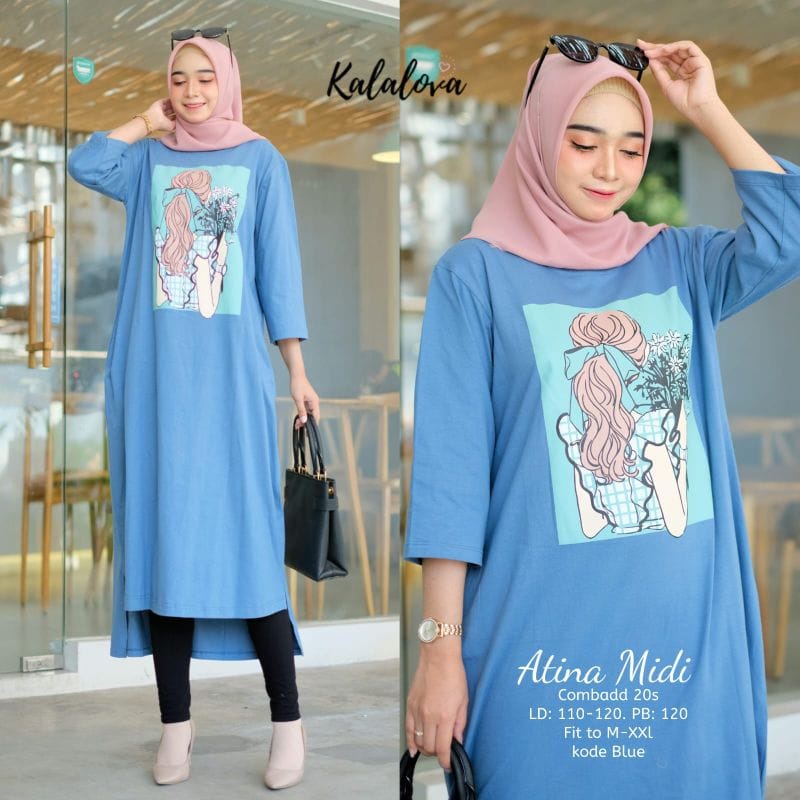 Atina Midi Dress Korea Long Dress Muslim Alvina Baju Wanita Jumbo Ootd Kekinian Baju Remaja Perempuan Matt Combad Aplikasi Sablon