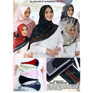 Set Hijab & Masker Motif By Zaneva / Hijab Printing / Hijab Motif Laser