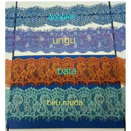 

renda kumis warna / renda tuton 8cm, harga per lembar 1.5 meter (pcs).