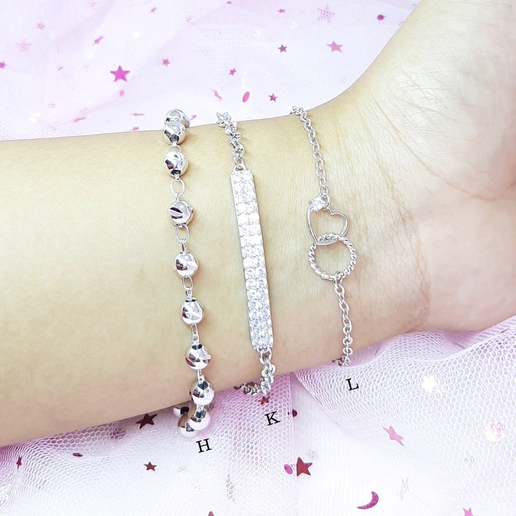 Gelang Tangan Rantai Bola Plat Batu Putih Love - BB361