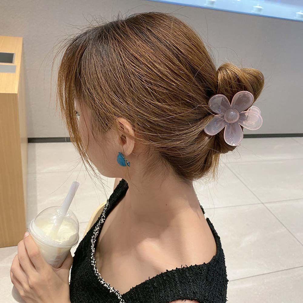 Jepit Rambut Bunga Agustinina Fashion Manis Berbentuk Bunga Transparan Jelly Pink Hiasan Rambut Akrilik