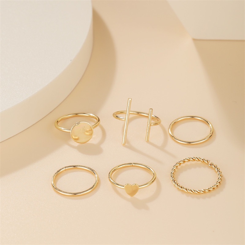 6pcs / Set Cincin Bentuk Hati Geometris Gaya Simple Untuk Wanita