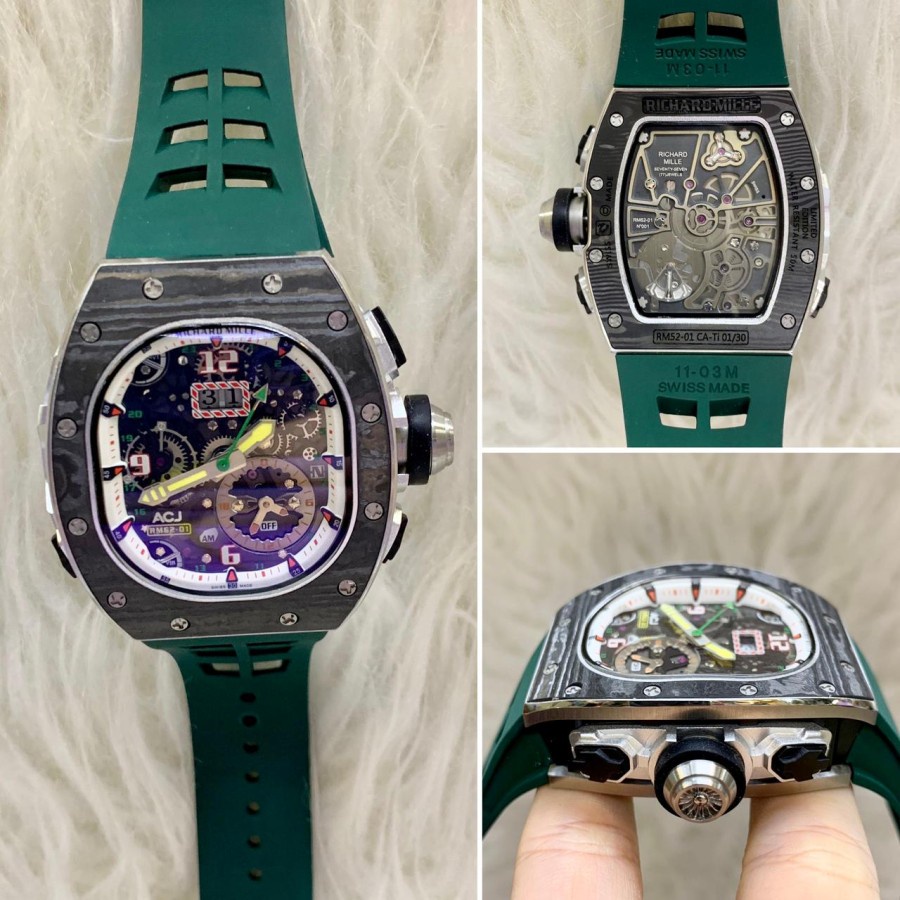 Best Seller Jam Tangan Rm 52-01 Green Black Carbon Body 1:1 Garansi 1 th