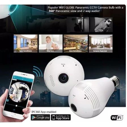 IP Camera CCTV Bulb WiFi Panoramic V380 Lampu Bohlam VR Spy Cam Owlcam