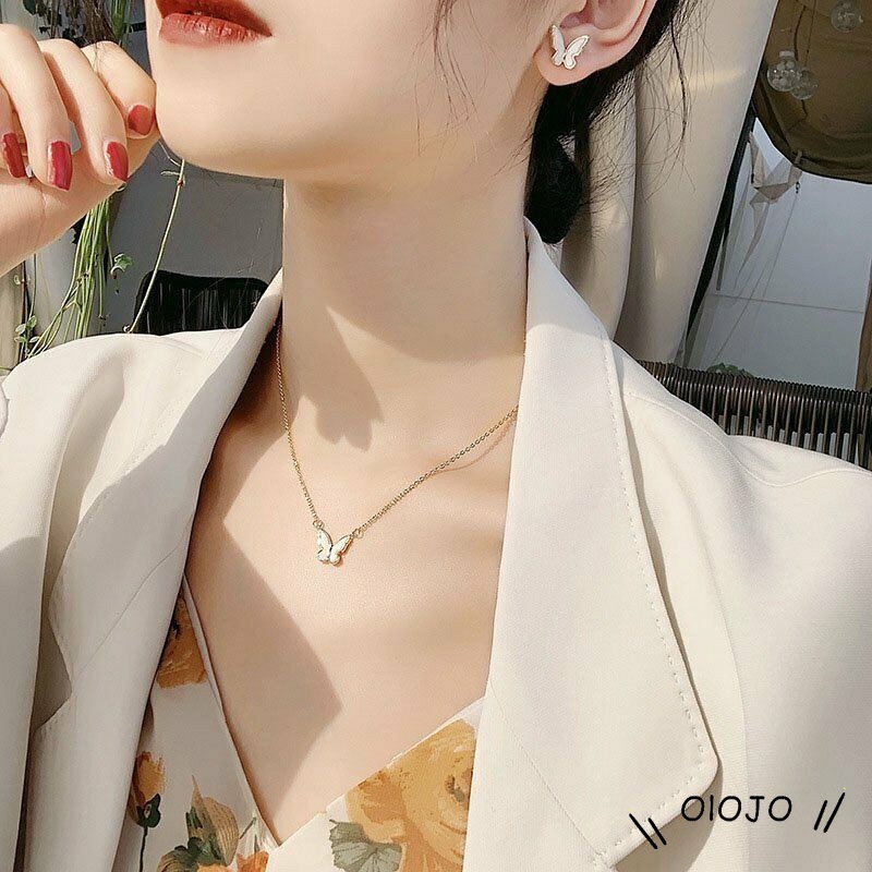 Korea Kalung Kupu-kupu Manis Warna Kalung Fashion Liar Necklace - Ol