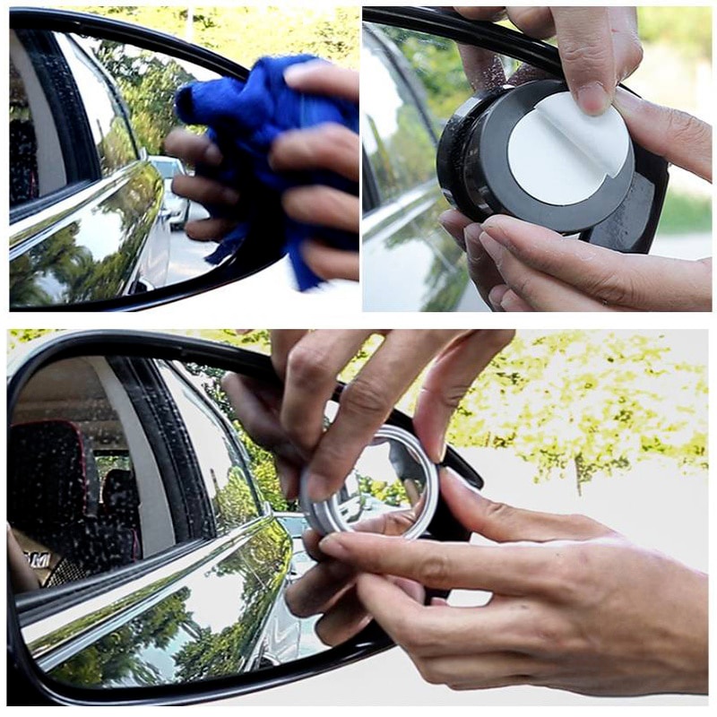 2 Pcs Car Round Frame Convex Blind Spot Mirror Wide-angle 360 Degree Adjustable Clear Rearview Auxiliary Mirror