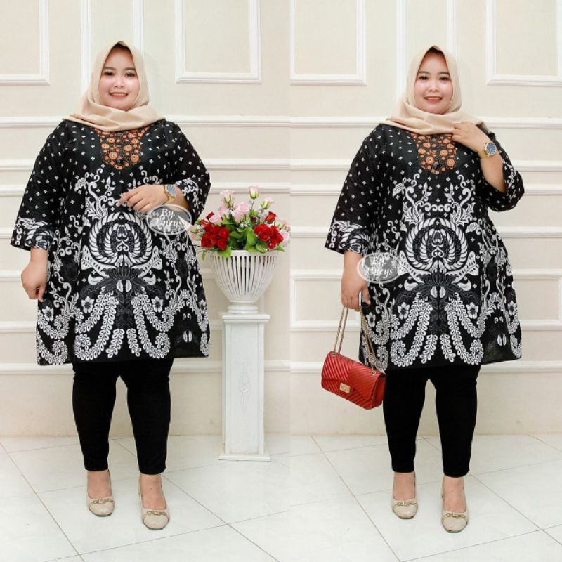 Tunik Batik Wanita Terbaru Ukuran Super Jumbo Big Size LD 140CM FIT 4L 5L 6L ORI Batik Aksara Pekalo zaynbatik-7